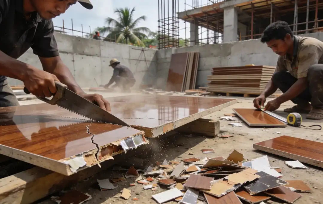 Kesalahan Tukang dalam Memotong Phenolic Board yang Menyebabkan Pemborosan